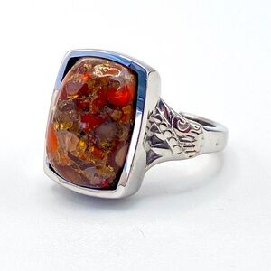 Fire Opal Composite Cabochon Ring in Stainless Steel
